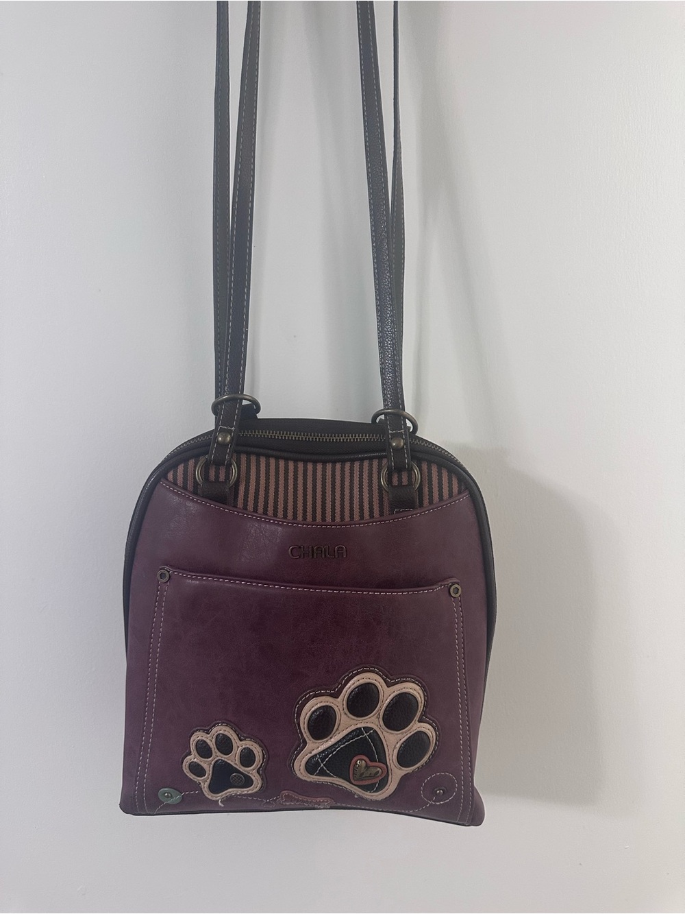Chala Women's Burgundy Paw Accent Crossbody Bag
